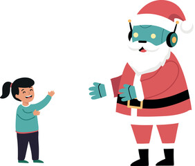 Girl and Robot Santa Claus