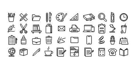 Icon set related to stationery that allows you to edit lines © thrash