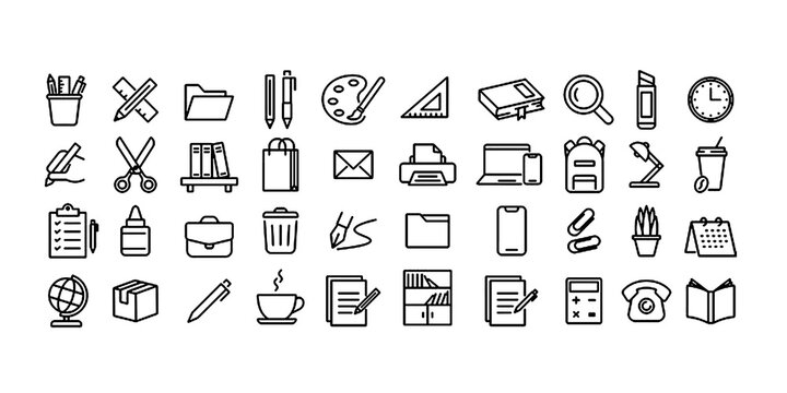 Icon set related to stationery that allows you to edit lines