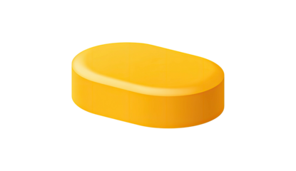 A vibrant orange, pill-shaped object with rounded edges floats against a stark black backdrop