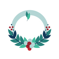 Stylized laurel wreath with berries and leaves on a black background
