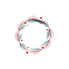 Obraz premium Festive christmas wreath with red berries and snowflakes on black background