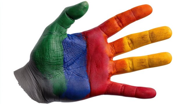 Vibrant hand art displaying spectrum of colors representing pride flag symbolism