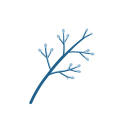 Delicate blue branch with small buds against a stark black background