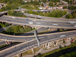 Unidentifiable blurred traffic on Spaghetti Junction, Gravelly Hill, Birmingham, England