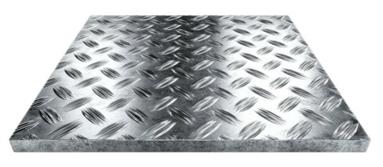 A rectangular, metallic plate. Surface is patterned with raised, diamond-shaped elements, creating texture