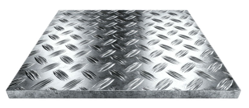 A rectangular, metallic plate. Surface is patterned with raised, diamond-shaped elements, creating texture - Powered by Adobe
