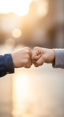 Two people bumping fists in a gesture of greeting and friendship