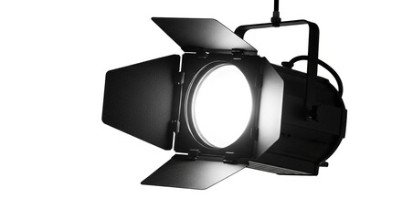 Professional stage lighting fixture with adjustable barn doors and bright illumination