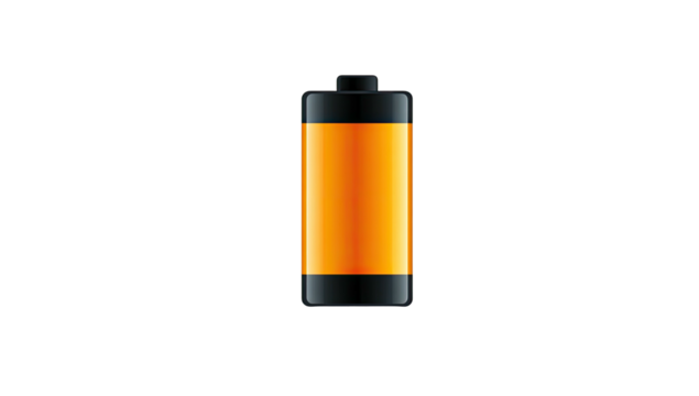 Illustration depicting a charging battery with a black top and bottom and a central orange light