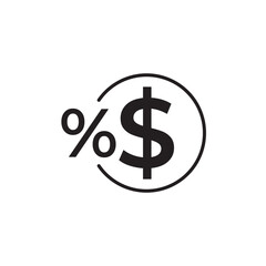 Editable stroke line icon of a percentage and dollar sign in a circle, symbolizing interest rates, financial discounts, or savings offers. Ideal for apps, websites, and infographics on finance.