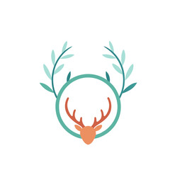 Obraz premium Stylized deer head with antlers and laurel wreath on black background