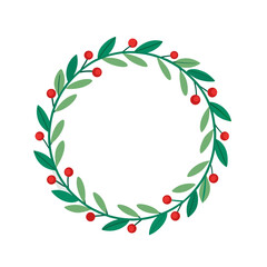 Simple green wreath with red berries on a black background