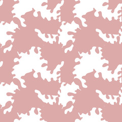 Seamless vector pattern of organic, flowing pink blobs against a clean white background, evoking a sense of organic abstraction and modern design.