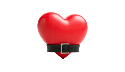 Vivid red heart with black belt around its center, symbolizing love or constraint on a black background