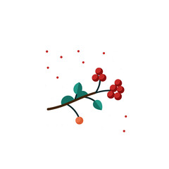 Stylized winter berry branch with falling snowflakes on a dark background