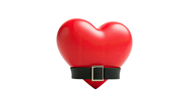 Vivid red heart with black belt around its center, symbolizing love or constraint on a black background