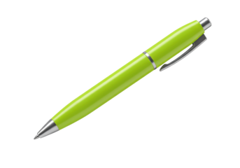 Lime green ballpoint pen isolated on transparent background PNG, writing instrument for office and school supplies