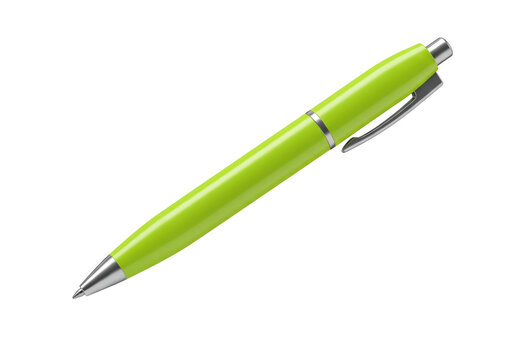 Lime green ballpoint pen isolated on transparent background PNG, writing instrument for office and school supplies