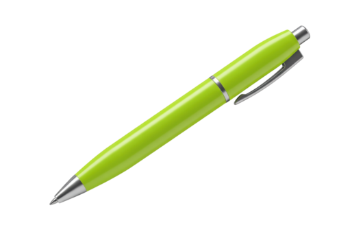 Lime green ballpoint pen isolated on transparent background PNG, writing instrument for office and school supplies