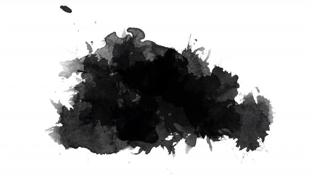 Watercolor black ink blot or stain on white background a subtle artistic watercolor texture.
