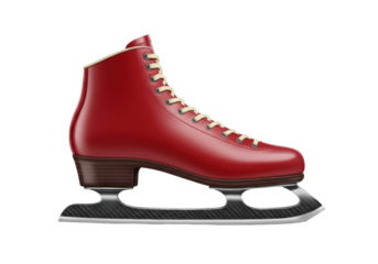 Red figure skate isolated on transparent background, classic ice skating boot for winter sport and artistic performance PNG