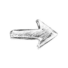Hand-drawn white arrow pointing right, sketched texture on a black transparent background