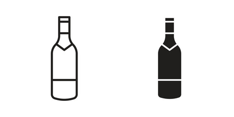 Champagne bottle icon flat black and white logo