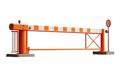 An orange and white striped barrier, with a "no entry" sign, preventing vehicle access