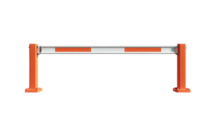 Animated illustration depicting an orange and chrome barrier, isolated on a black background