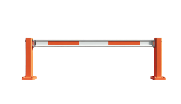 Animated illustration depicting an orange and chrome barrier, isolated on a black background