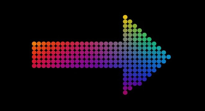 Colorful arrow made of dots on black background