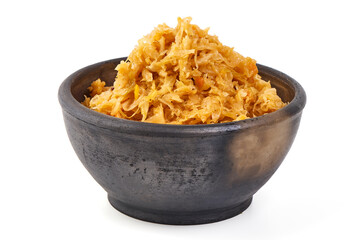 Pickled sauerkraut, isolated on white background. High resolution image.