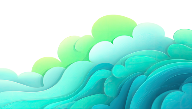 Abstract wavy illustration of flowing shapes, a vibrant gradient of cool and warm colors