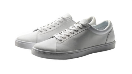 A pair of white canvas sneakers with laces and rubber soles on a dark background in a studio shot created with generated ai