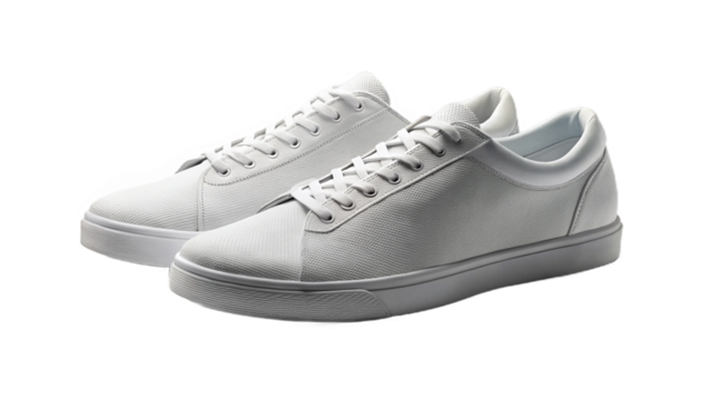 A pair of white canvas sneakers with laces and rubber soles on a dark background in a studio shot created with generated ai