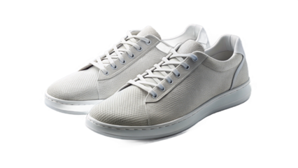 A pair of white sneakers with laces and textured material on a dark background in a studio shot created with generated ai