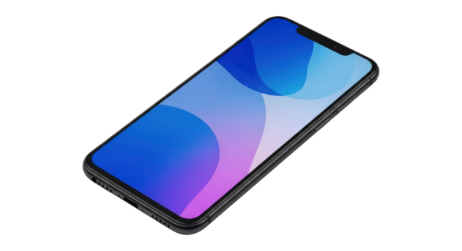 Modern smartphone with vibrant abstract wallpaper on a black background. Technology mockup.