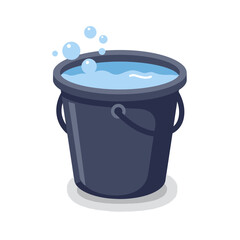 Dark blue bucket filled with water and bubbles illustration.