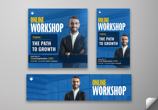 Online Workshop Social Media Post and Web Banner Template with The Path to Growth Topic, Editable Design.
