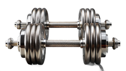 Two silver dumbbells stacked on top of each other against a black background for strength training use created with generated ai