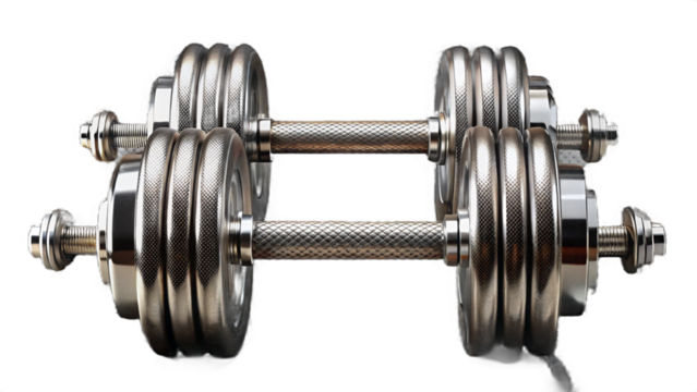 Two silver dumbbells stacked on top of each other against a black background for strength training use created with generated ai