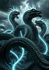 Fantasy Surreal Hydra Glowing Ethereal Heads Multiplying Into