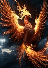 Chaotic Ethereal Phoenix Glowing Feathers Unraveling Into Fire