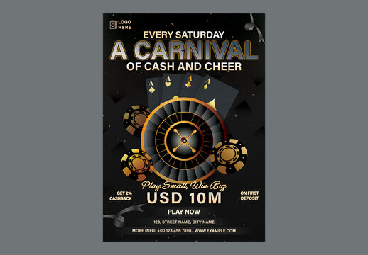 Carnival of Cash Casino Flyer Template &ndash; A4 CMYK Design for Saturday Events