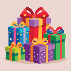 A vibrant collection of assorted gift boxes with colorful ribbons and bows piled high symbolizing celebration and giving on a plain background