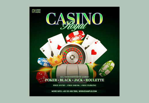 Editable Casino Royal Promo Flyer Template with Jackpot Quote &ndash; Bright Red Yellow PSD Design for Online Game Promotions