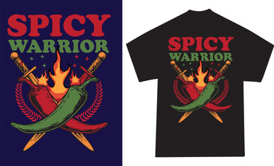 Funny Spicy Chili Pepper T-Shirt Design Hot Sauce Lover Gift Vintage Warrior Battle Emblem Vector