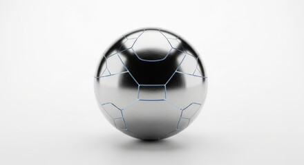Futuristic Metallic Soccer Ball on White Background