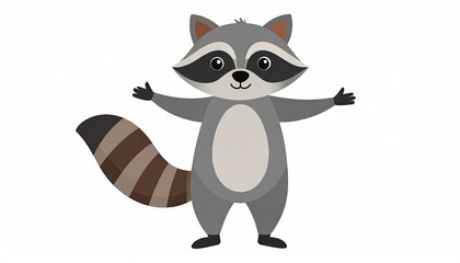 Standing Raccoon with Open Arms Flat Vector Illustration on White Background